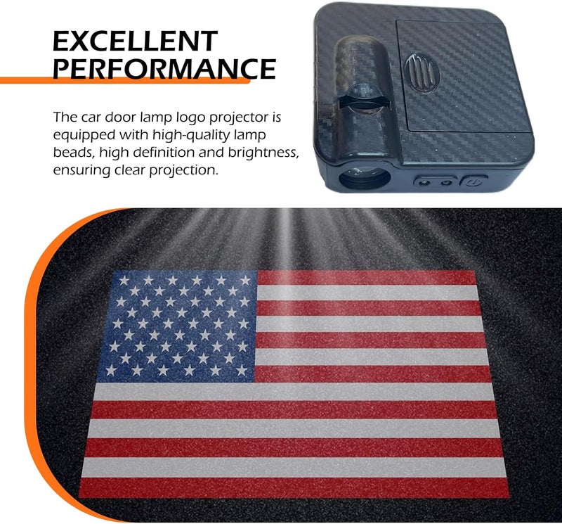 CyperFair 2 PCS American Flag Car Door Lights Pattern Projector, Carbon Fiber Pattern ABS Housing LED Welcome Light, Distance & Light Dual Infrared Sensing Decoration Accessories (Multicolored) - Image 5